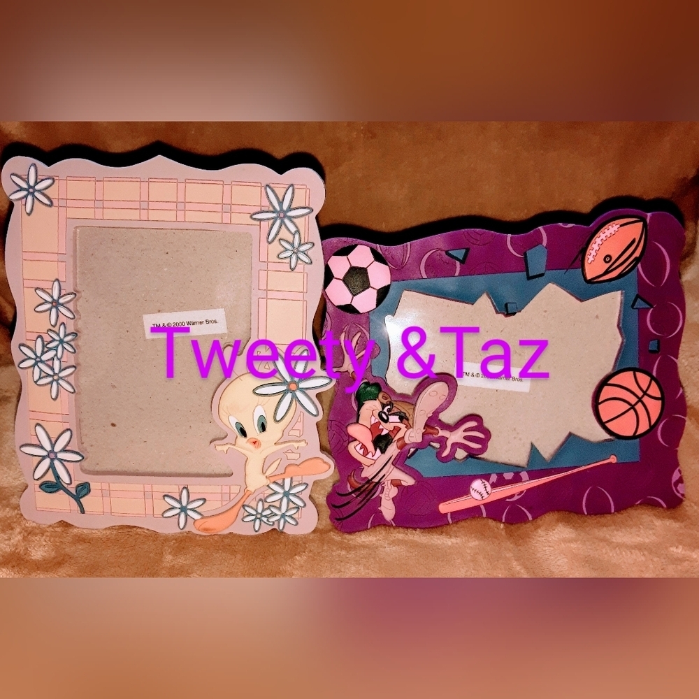 Looney Tunes Tweety Bird & Taz Picture Frame 90s Warner Bros 4x6